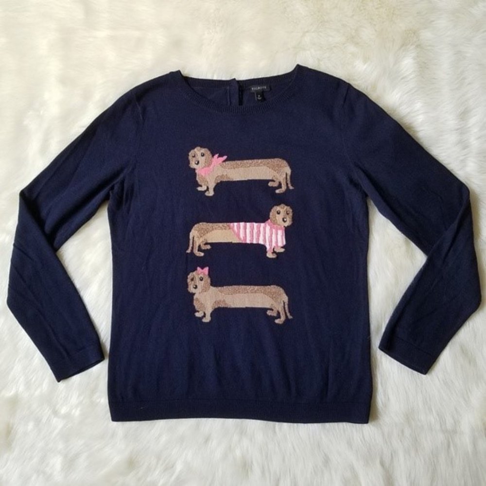 Talbots Dachshund-Wiener Dog Navy Sweater Size L